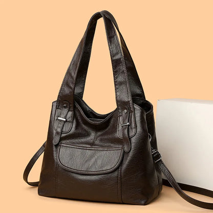 Ladies Casual Single-Shoulder Bag Large-Capacity Soft Leather Hand-Held Commuter Tote Bag - Soft