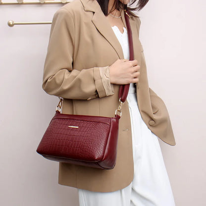 Stone Embossed Shoulder Bag Multi-Layer Large Capacity Lady Commuting Mom Crossbody