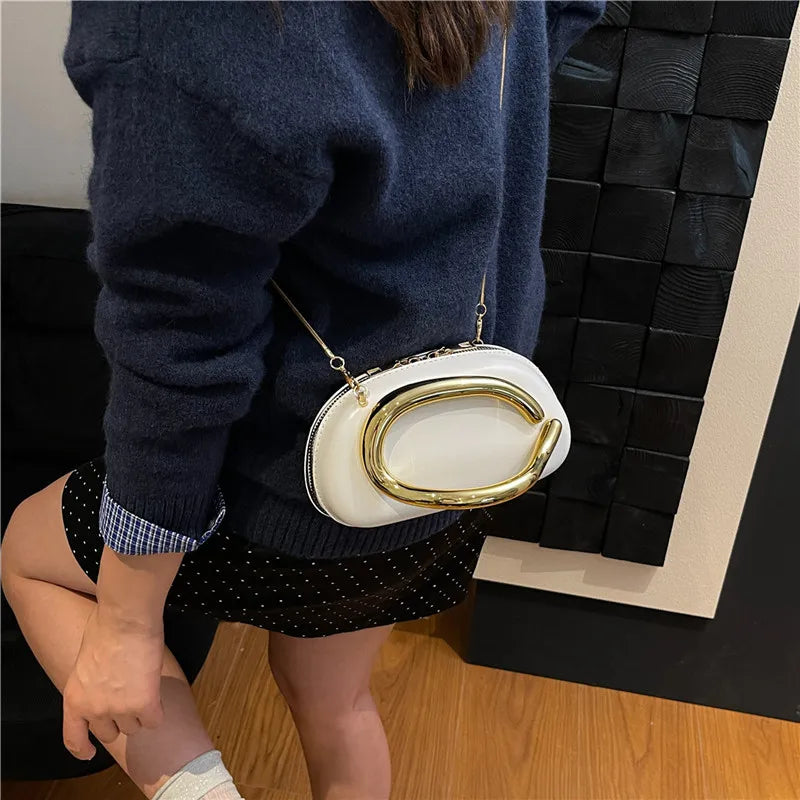 Mini Oval Handbags Golden Curved Handles Luxury Small Crossbody Purses