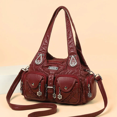 Retro Boho Women Shoulder Bag Solid Woven Rhinestone Crossbody Multi Pocket Large Capacity
