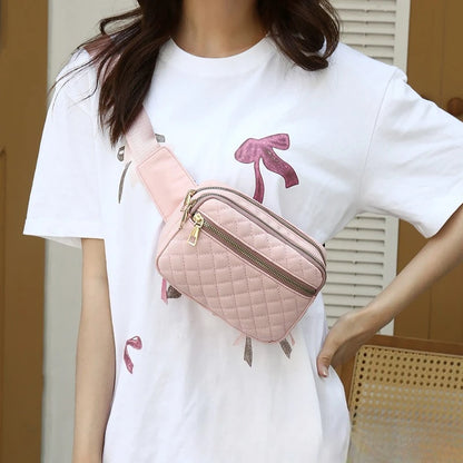 Waist Bag Women Embroidery Line Rhomb Shoulder Cross-Body Leisure All Match Breast Large Capacity