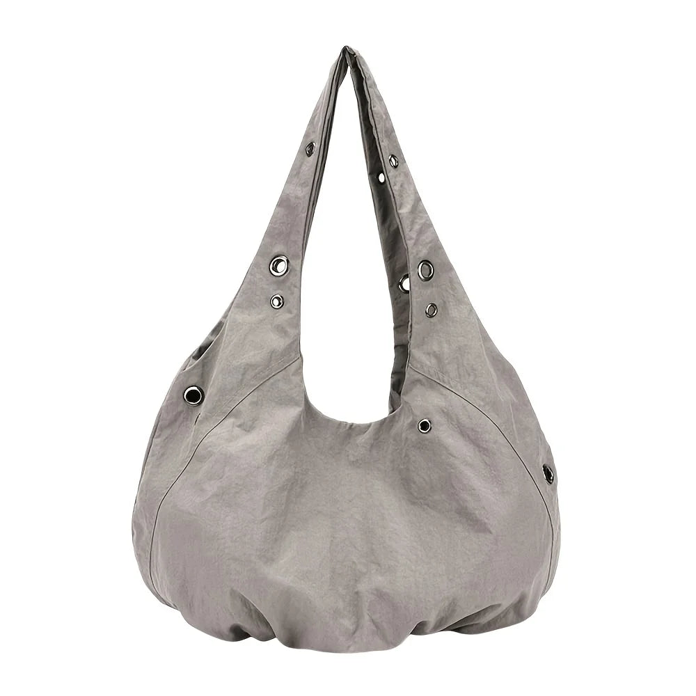 Women's Nylon Hobo Tote Bag – Spacious Shoulder Bag with Grommet Detail