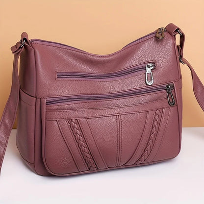 Braided Detail Crossbody Bag – Women's Multi-Pocket Faux Leather Shoulder Purse