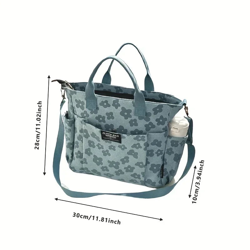Floral Canvas Tote Bag with Laptop Compartment – Multifunctional