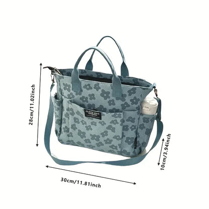 Floral Canvas Tote Bag with Laptop Compartment – Multifunctional