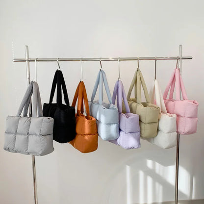 Quilted Puffer Tote Bag for Women – Large Lightweight Nylon Shoulder Bag