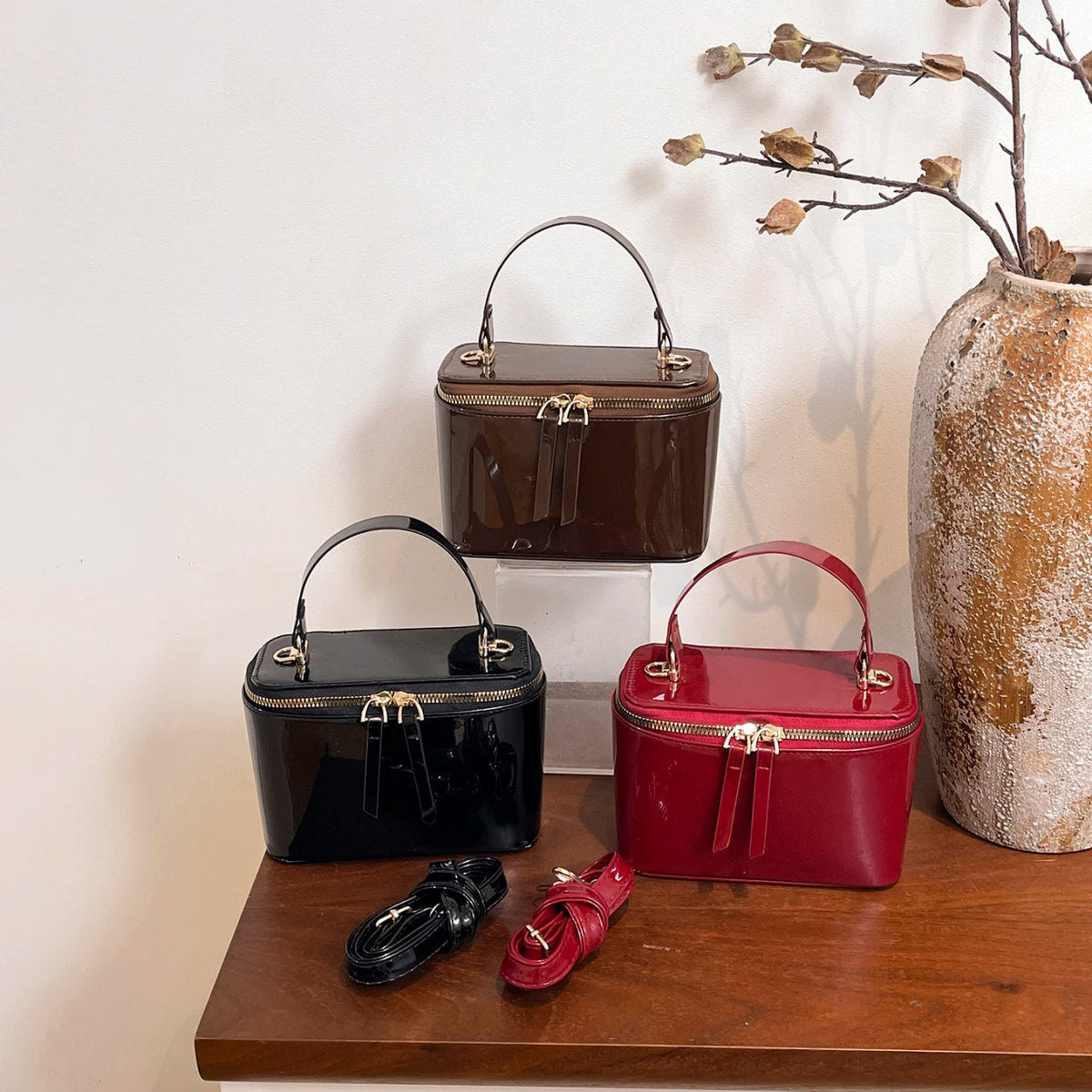 Fashionable Retro Women Shoulder Bags Solid Color Pu Strap Large Capacity Internal Pocket Waterproof