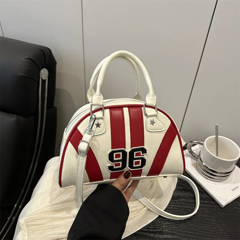 Half Moon Striped Handbag – Retro Varsity Shoulder & Crossbody Bag for Women