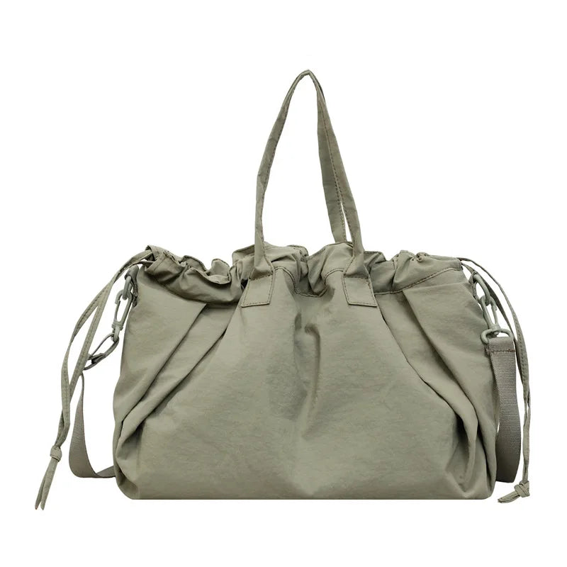 Stylish Large Capacity Nylon Tote Bag Solid Color Drawstring Soft Cloud Lightweight Simple Commuter
