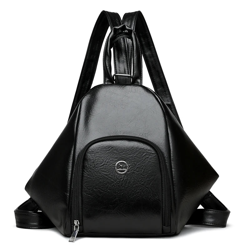 3-in-1 Convertible Leather Backpack – Anti-Theft Women's Daypack