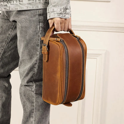 Genuine Leather Toiletries Hand-Held Top-Grain Cowhide Makeup Storage