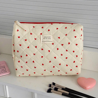 Ins Heart Women Quilting Makeup Bag Large Capacity Toiletry Cosmetic Storage Pouch Handbag Ladies