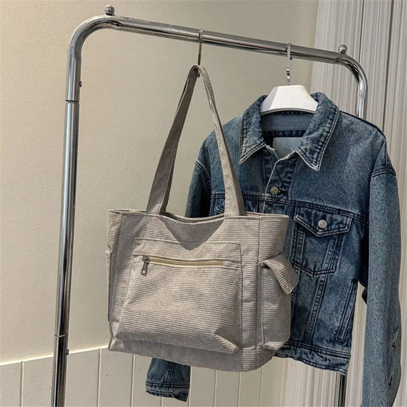 Corduroy Tote Bag – Large Capacity Women's Shoulder Bag