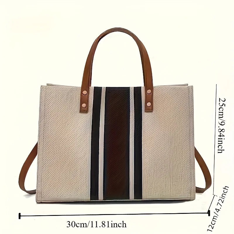 Canvas Striped Tote Bag for Women – Work & Shoulder Handbag