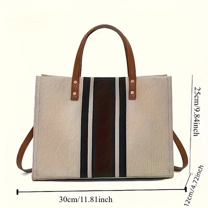 Canvas Striped Tote Bag for Women – Work & Shoulder Handbag