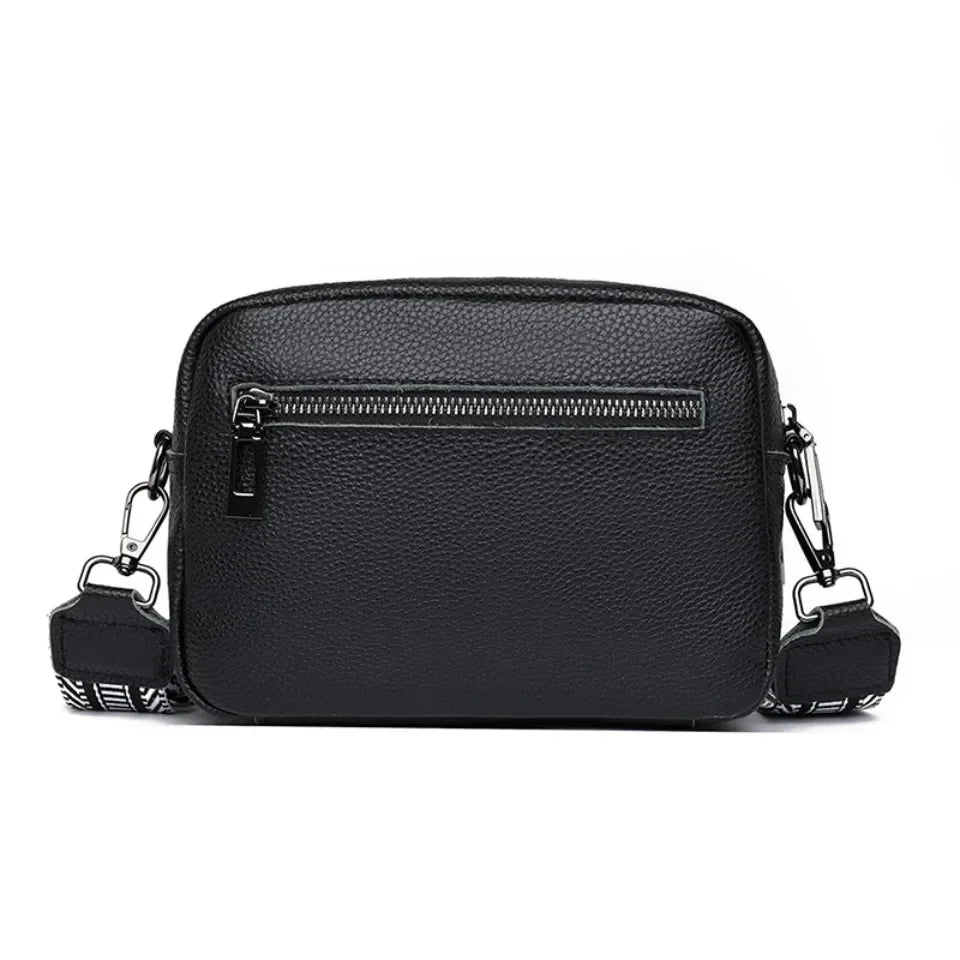 Genuine Leather Women's Crossbody Bag with Fur Charm
