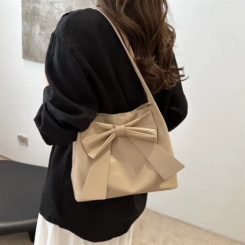 Bow Tote Bag for Women – Large Faux Leather Shoulder Handbag