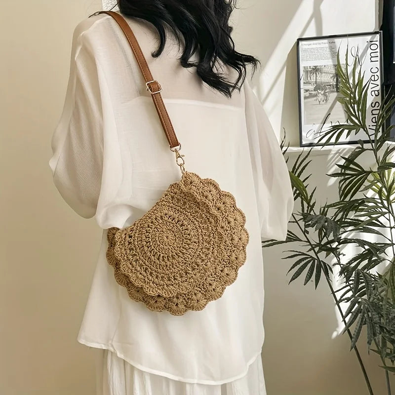 Crochet Round Crossbody Bag – Boho Woven Shoulder Purse