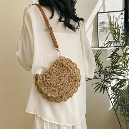 Crochet Round Crossbody Bag – Boho Woven Shoulder Purse