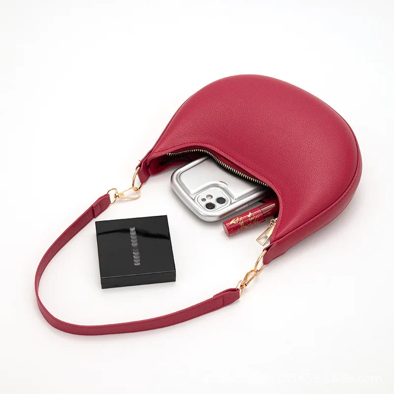 Half Moon Shoulder Bag for Women – Retro PU Leather Crescent Purse