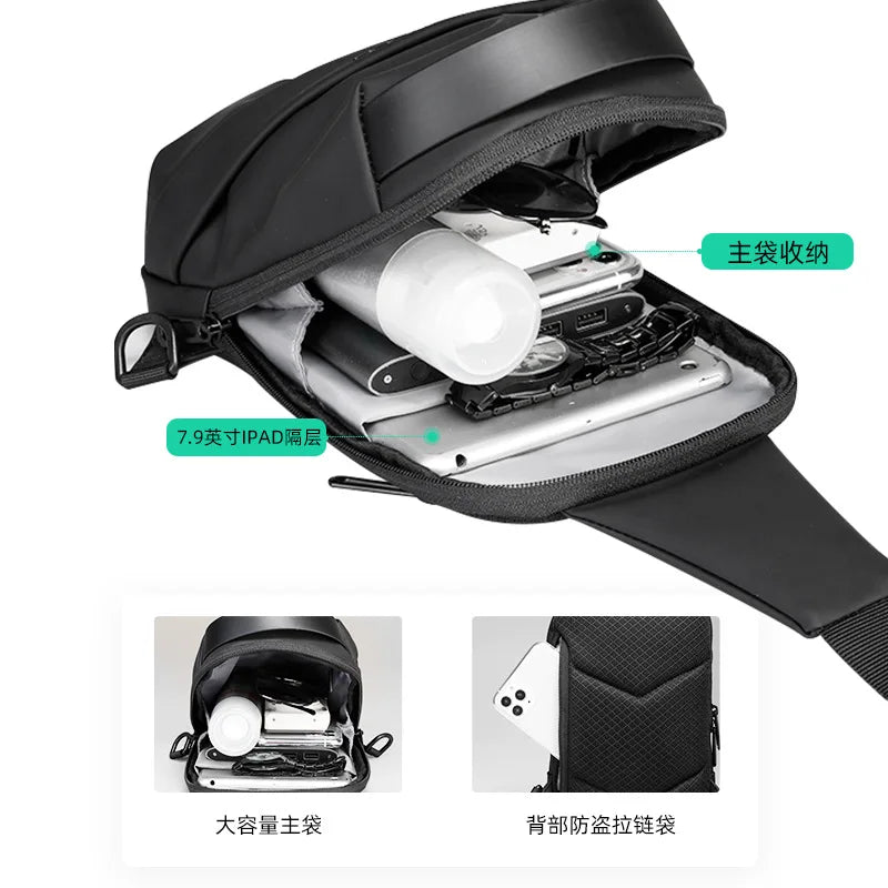 Men S Chest Bag Leisure Sports Shoulder Multi-Function Large Capacity Handheld Cross-Body