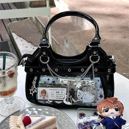 Y2K Ita Shoulder Bag – Transparent Pocket Underarm Handbag with Star & Cross Detail