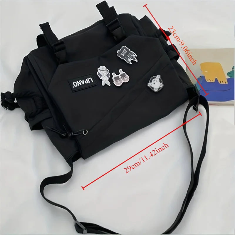 Large Capacity Nylon Messenger Bag with Bear Charm