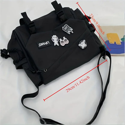 Large Capacity Nylon Messenger Bag with Bear Charm