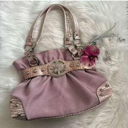 Sweet Cool Green Underarm Bag Y2k Girls Pu Leather Large Capacity Shoulder Tote Women Fairycore
