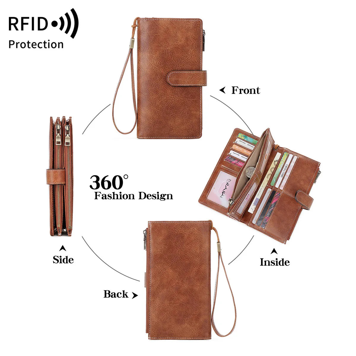 Rfid Anti-Theft Brush Women S Wallet Multi-Functional Three-Fold Long