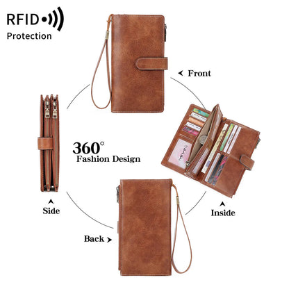 Rfid Anti-Theft Brush Women S Wallet Multi-Functional Three-Fold Long