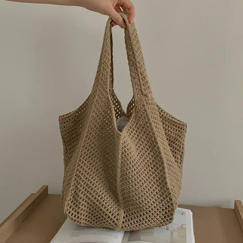 Crochet Woven Tote Bag – Lightweight Women's Beach Shoulder Handbag