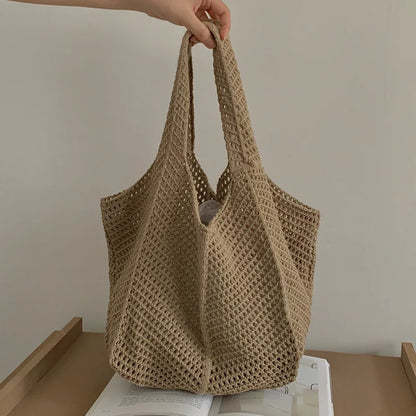 Crochet Woven Tote Bag – Lightweight Women's Beach Shoulder Handbag