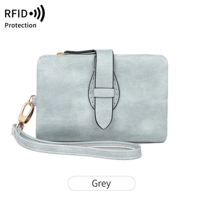 Rfid Ladies Purse Pu Soft Leather Three Fold Short Retro Zipper Clasp Pocket Change Collector - Soft