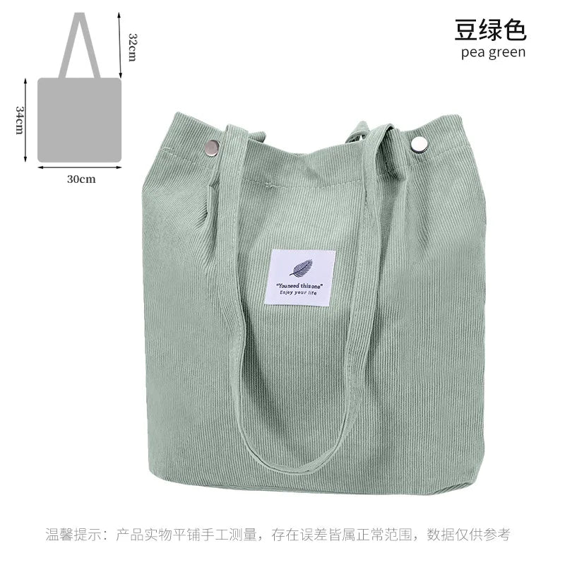 Corduroy Canvas Tote Bag – Minimalist Shoulder Bag for Women