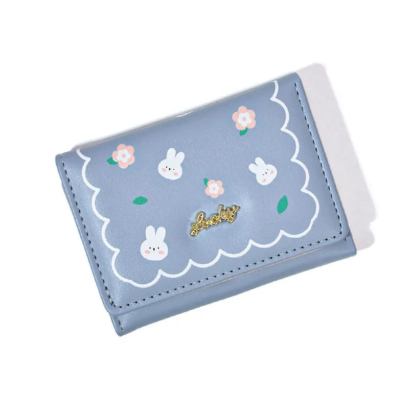 Cute Rabbit Girl Student Cartoon Short Three Folding Wallet Printed Anime Change Kawaii