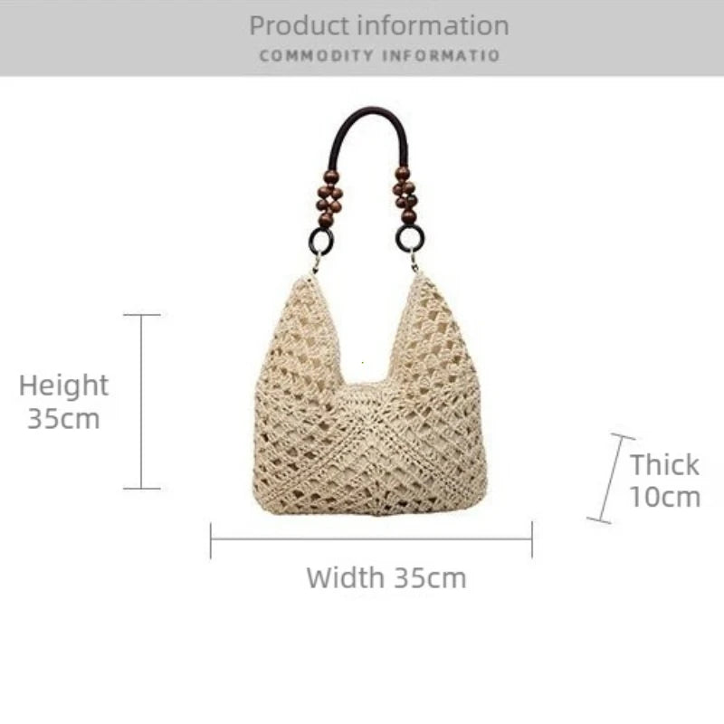 Hollow Out Straw Woven Tote Bag Beach Handbag Bohemian Large Capacity Bucket Shoulder Bags Holiday