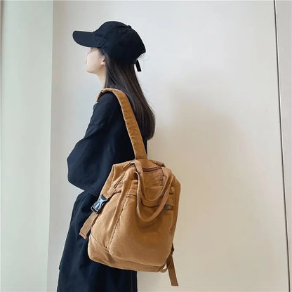 Canvas Daypack for Women – Vintage Multi-Pocket Backpack