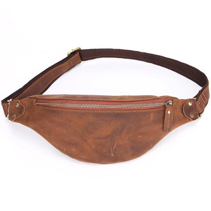 Men S Waist Bag Long Zipper Purse Diagonal Cross Chest Large Capacity Storage Real Leather