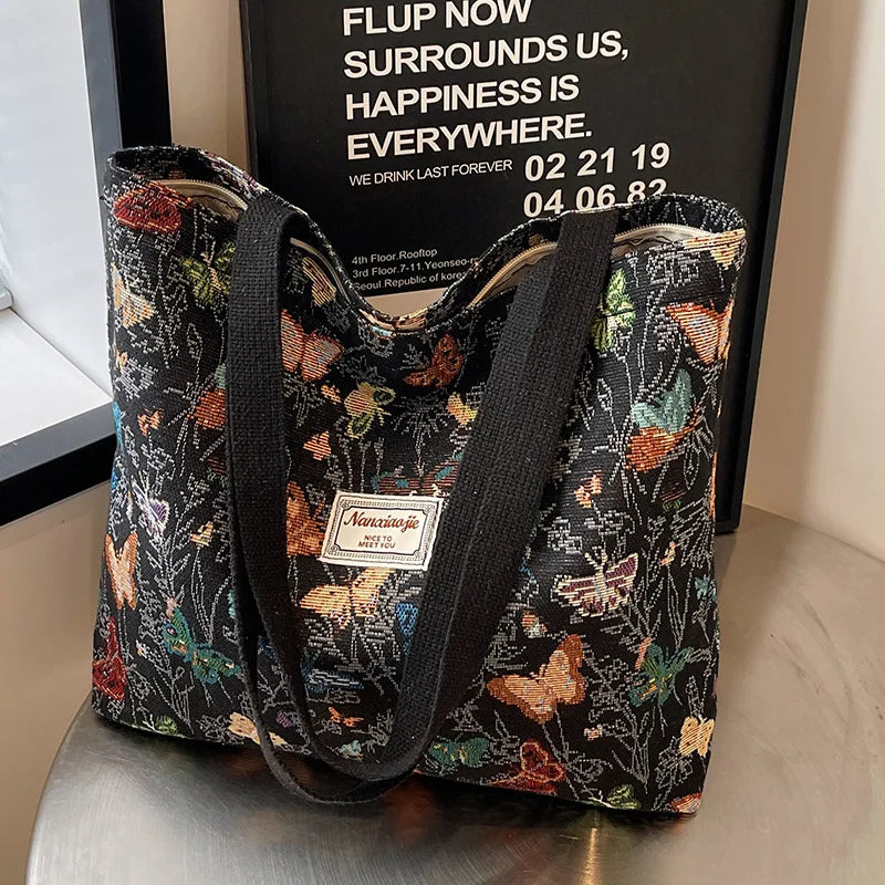 Floral Corduroy Tote Bag – Bohemian Women's Shoulder Shopper