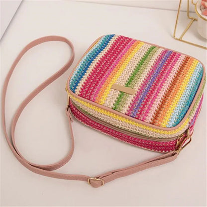 Straw Woven Crossbody Bag Women Colorful Boho Shoulder Bag