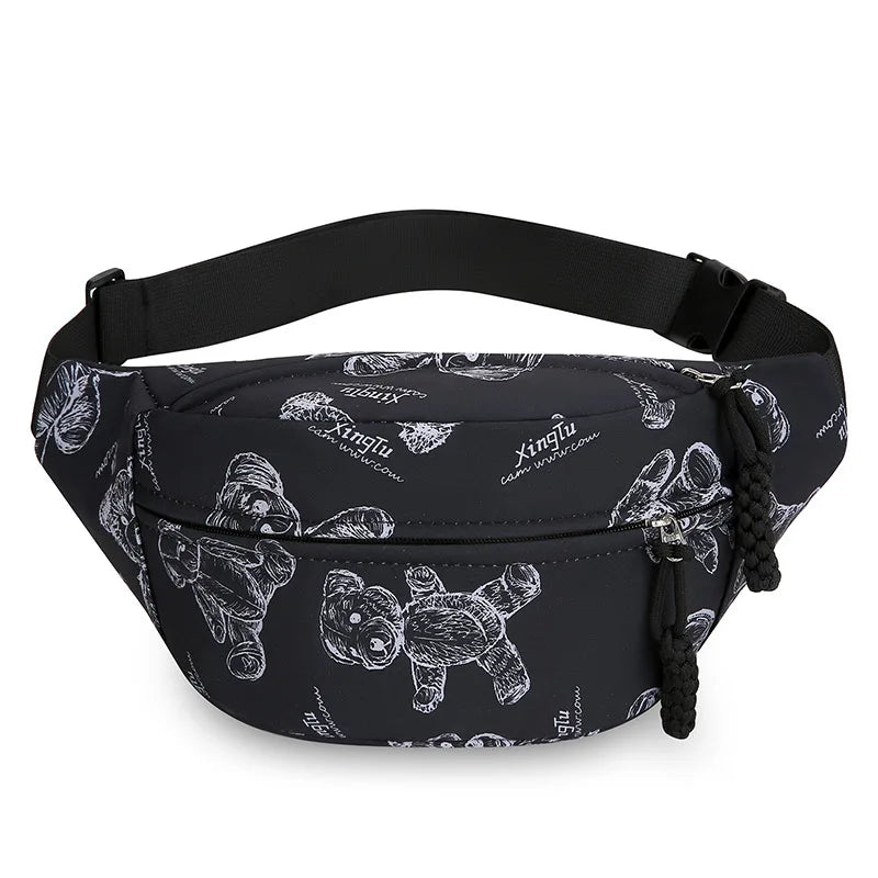 Cute Little Bear Crossbody Bag Women Casual Oxford Fabric Large-Capacity Single-Shoulder Waist Bag