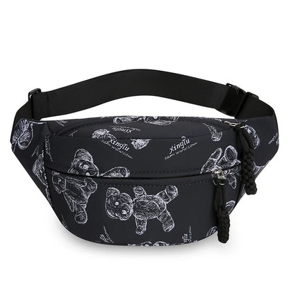 Cute Little Bear Crossbody Bag Women Casual Oxford Fabric Large-Capacity Single-Shoulder Waist Bag