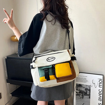 Large Capacity Contrast Color Tote Men Women Shoulder Casual Crossbody Bag