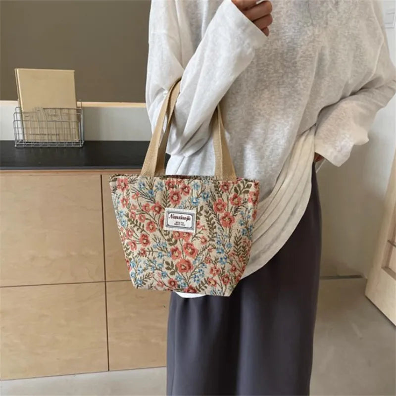 Floral Canvas Tote Bag with Blossom Pattern