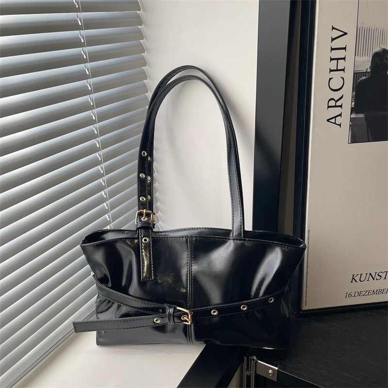 Trendy Simple Women Shoulder Bag Solid Color Soft Pu Leather Tote Large Capacity Handbag Commute