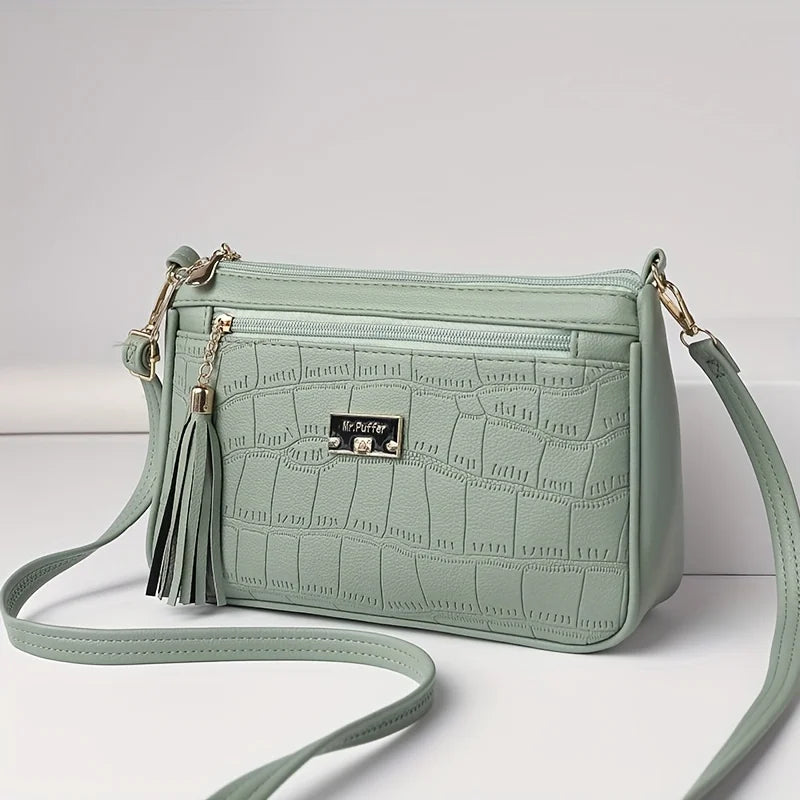 Crocodile Embossed Crossbody Bag – Women's Small Shoulder Purse with Tassel