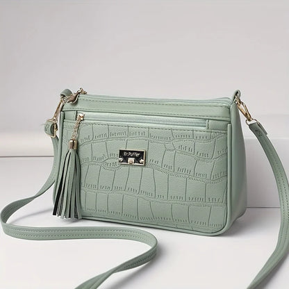 Crocodile Embossed Crossbody Bag – Women's Small Shoulder Purse with Tassel