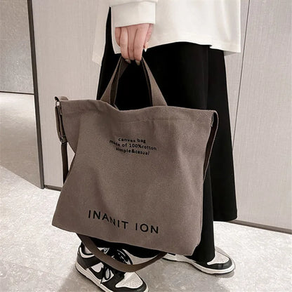 Retro Letter Print Tote Bag Trendy Canvas Crossbody Bag Literary Shoulder Bag School Work Travel
