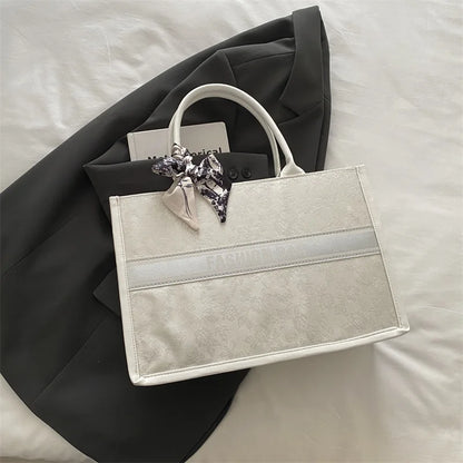 Stylish Jacquard Tote Bag Large Capacity Top Handle Bags Purse Silk Scarf Accent Women S Everyday